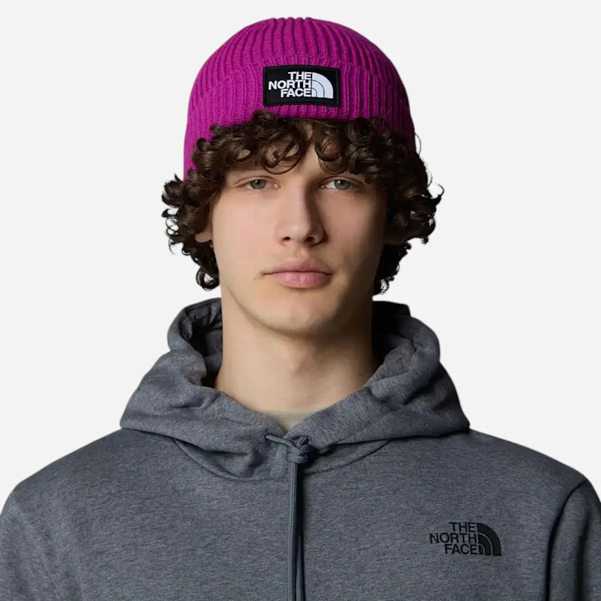 The North Face Berretto con risvolto e logo box TNF Mulberry