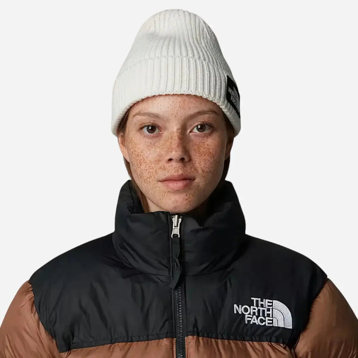 The North Face Berretto con risvolto e logo box TNF White Dune