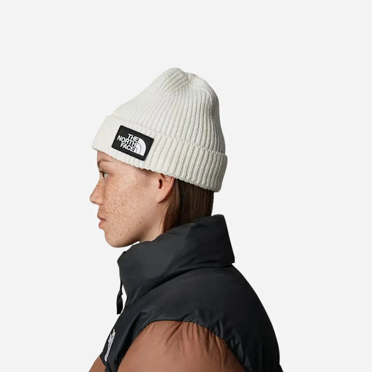 The North Face Berretto con risvolto e logo box TNF White Dune