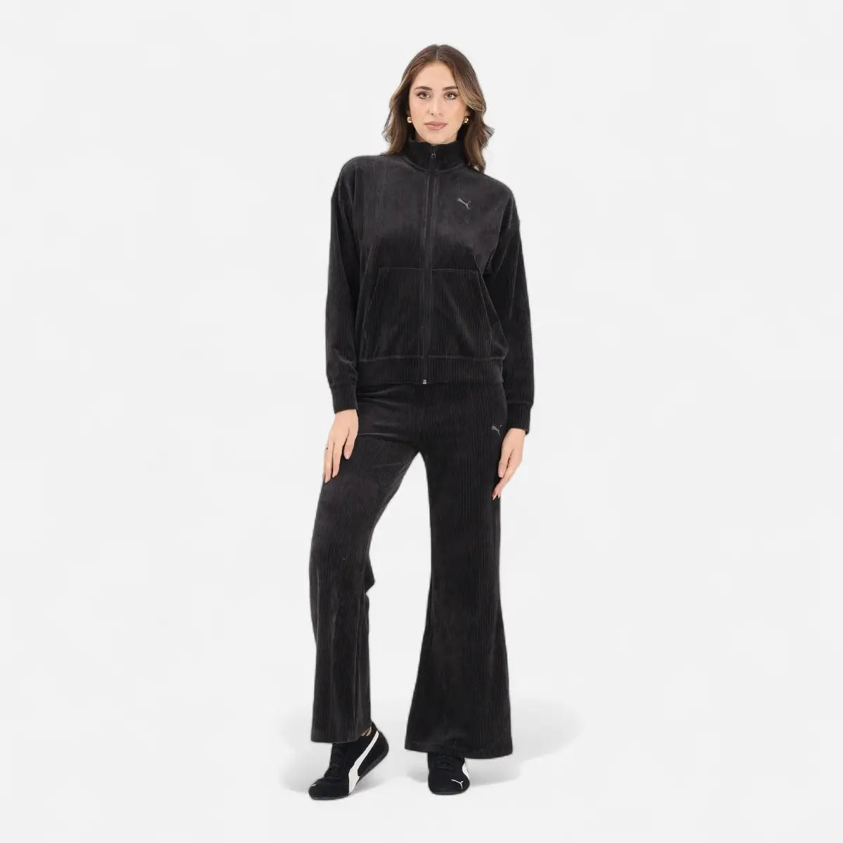 PUMA Tuta taglio morbido Velour a costine Black