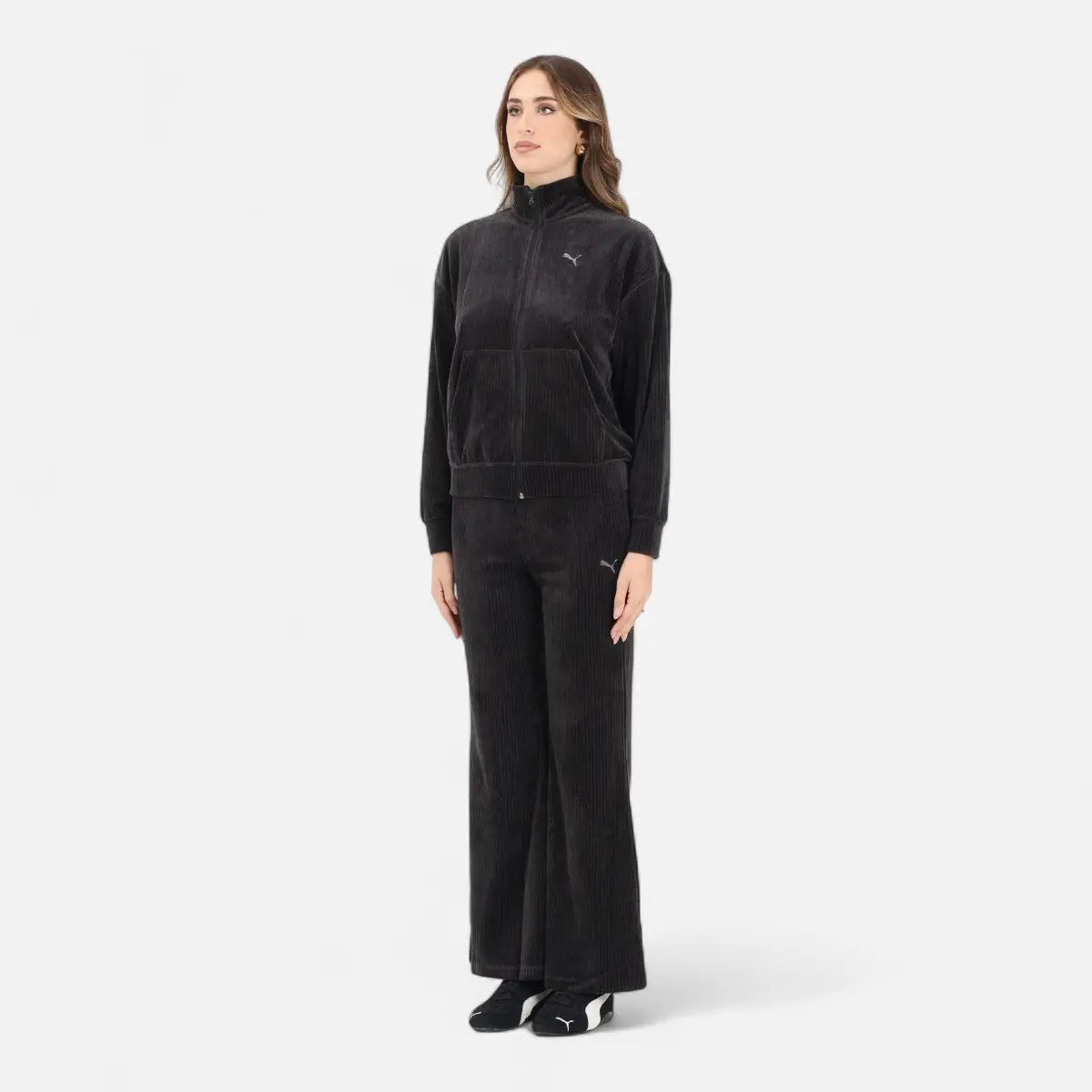 PUMA Tuta taglio morbido Velour a costine Black