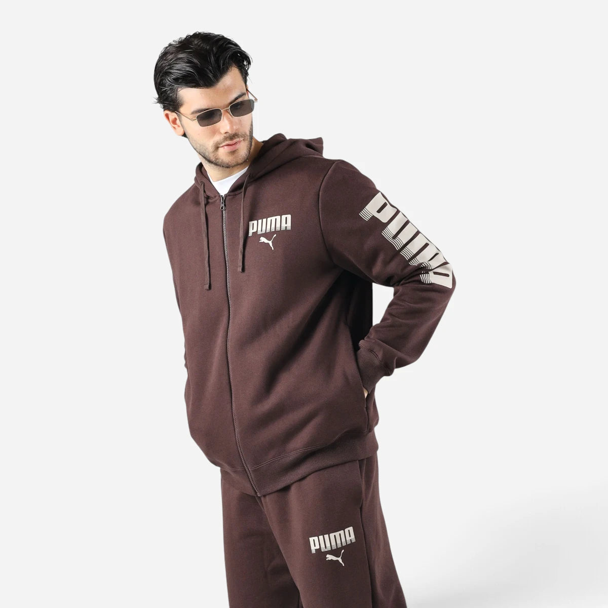 PUMA Tuta Uomo Essentials Graphic Hoodie Brown